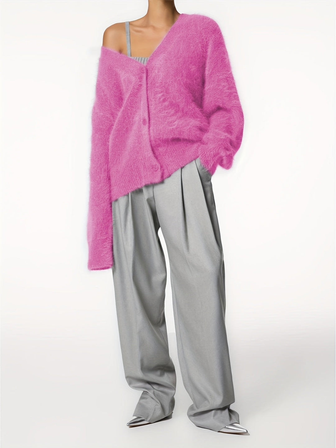 SERIAVI | V-NECK LIGHT GRAY CARDIGAN